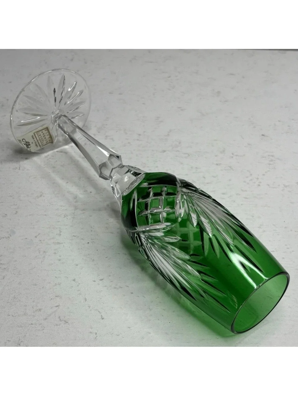 Ajka Crystal Caroline Cut to Clear Emerald Green Champagne Flute
